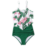 Split Floral Ruffled Swimsuit Women Bikini-LightGreen-10