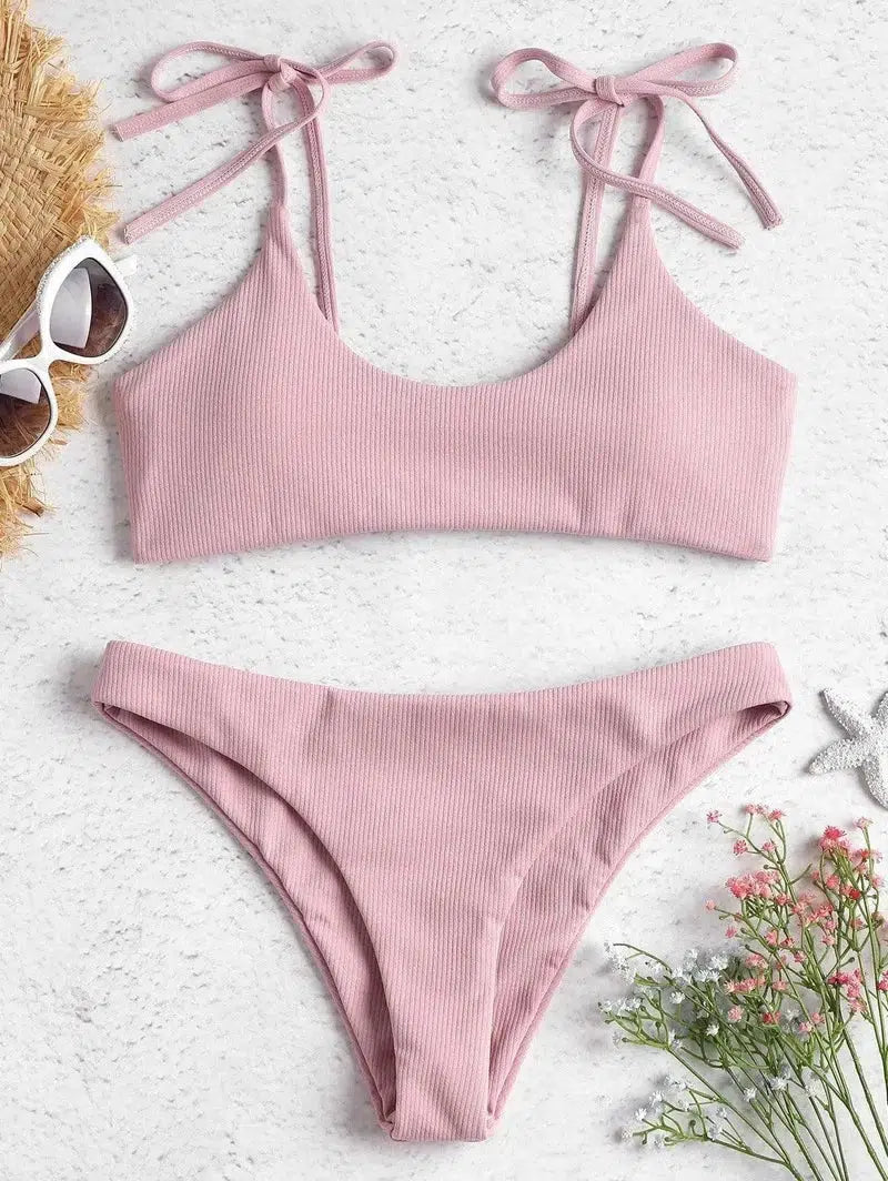 strapless low waist bikini-Pink-4