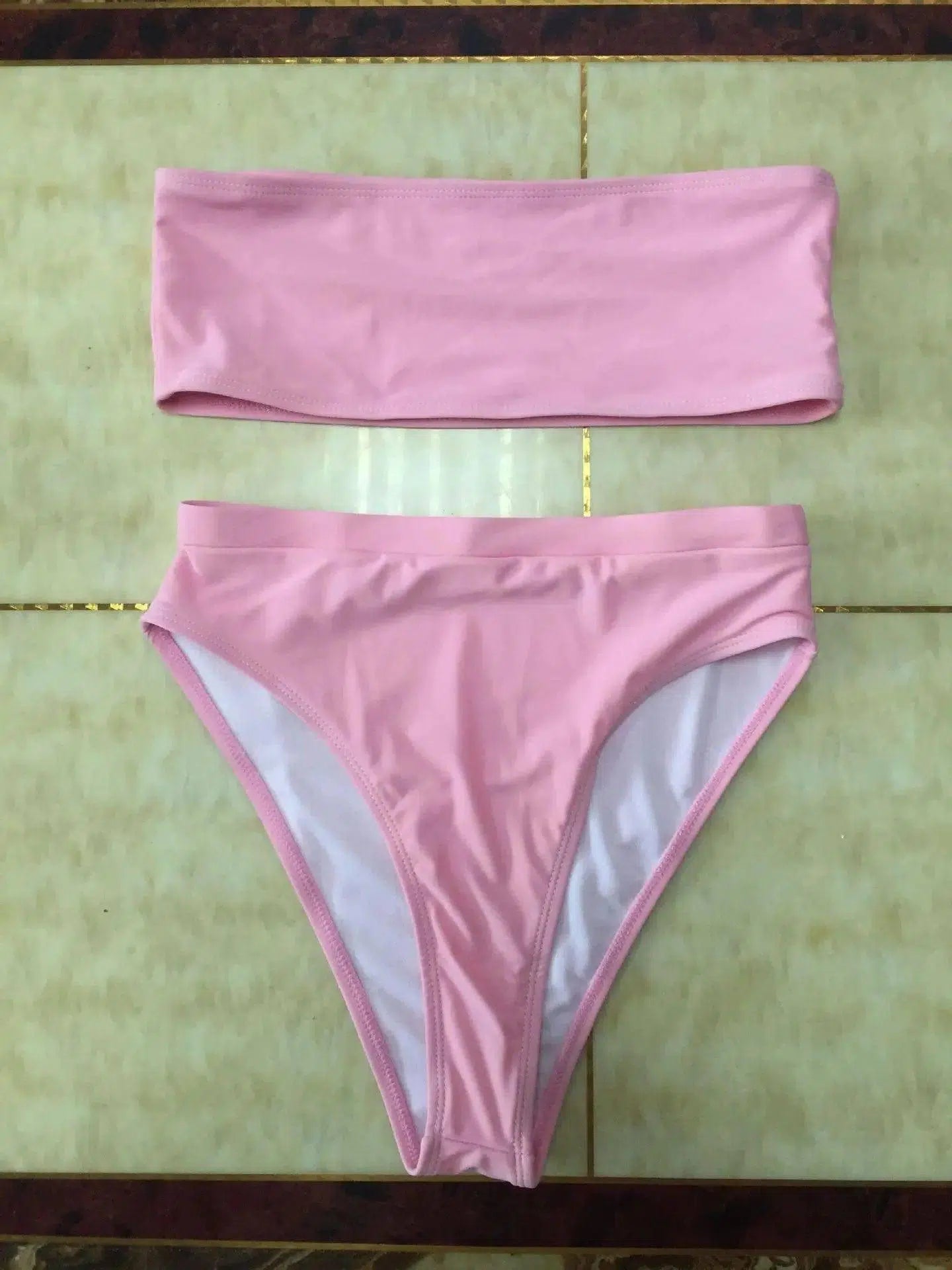 Sexy Two-Piece Breast Wrap Swimsuit Bikini Set Tube Top Set-Fleshpink-3