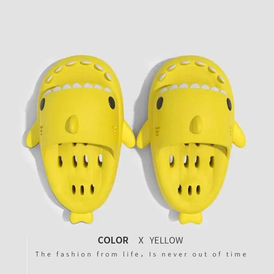 Shark Slippers With Drain Holes Shower Shoes For Women Quick-Yellow-7