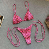 Snakeskin Bikini Strap Print Swimsuit Ladies Split Swimsuit-Pink-3