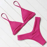 Solid Color Bikini Strappy Swimsuit-RoseRed-2