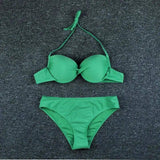 Solid Color Hard Bag Backless Sexy Bikini Swimsuit Women-Green-2