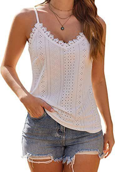 Solid Color Hollow Lace Strappy T-shirt-White-5