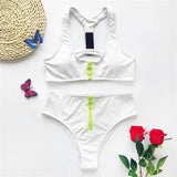 Solid color LOVE strip zipper bikini-White-2