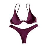 Solid Color Multicolor Underwire Bikini Ladies Swimsuit-WineRed-3