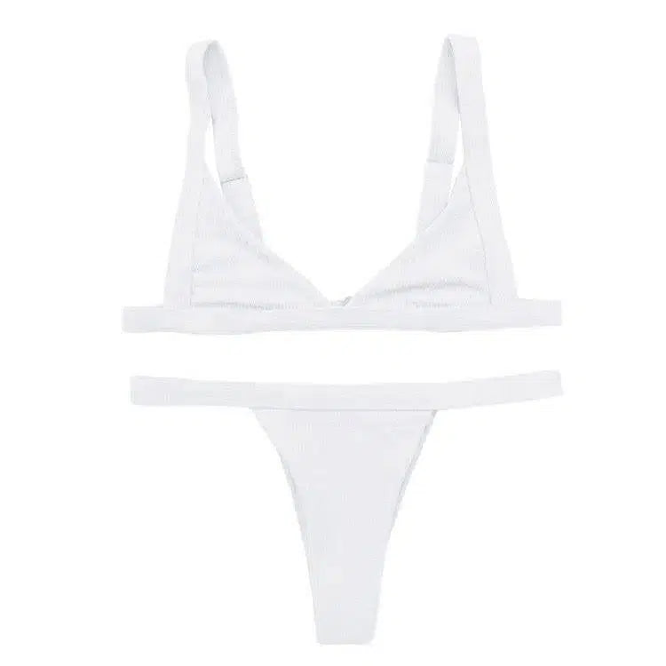 Solid Color Separate Body Swimsuit Female Multi-color-White-7