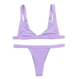 Solid Color Separate Body Swimsuit Female Multi-color-Purple-8