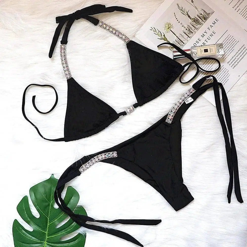 Solid sexy strapless bikini-Black-4