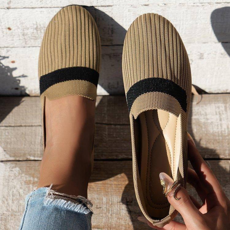 Stripe Design Mesh Flat Shoes Fashion Casual Breathable Slip-6