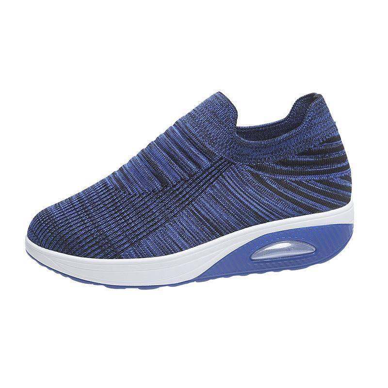 Stripe Design Mesh Shoes Fashion Slip On Air Cushion Shoes-Blue-7