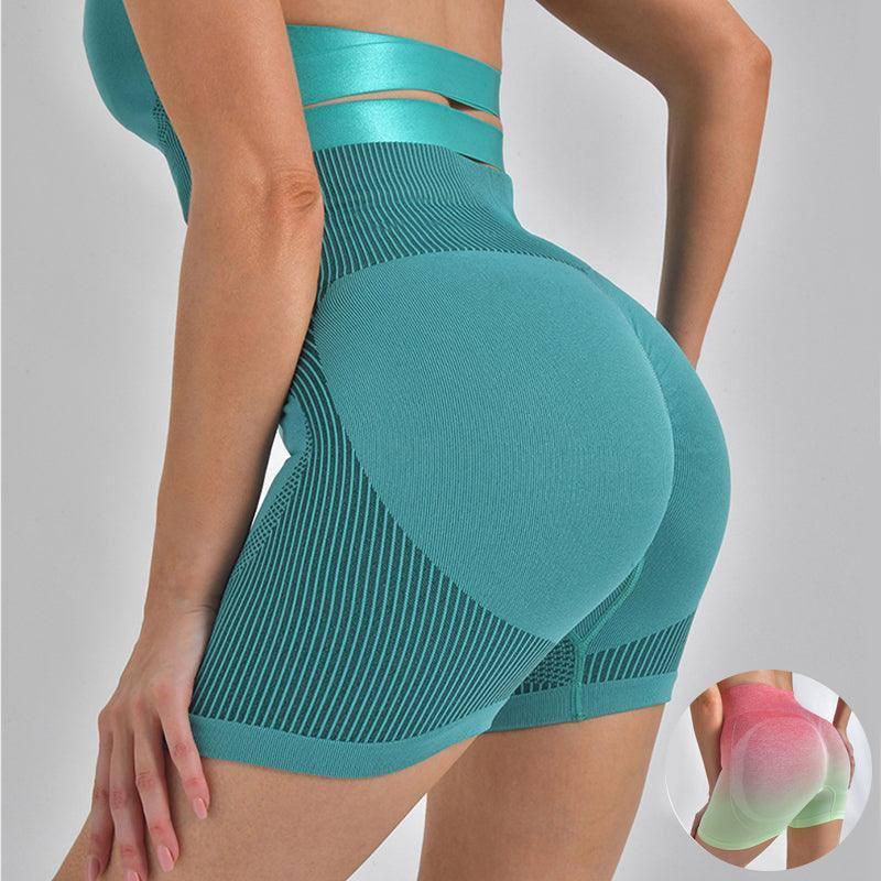 Striped Yoga Shorts High Waist Hip-lifting Tight Pants For-1