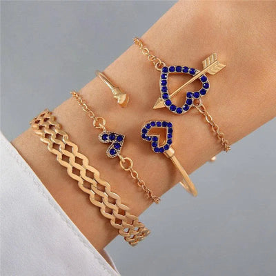 4pcs Blue Flower Love Butterfly Bracelet Set With Rhinestones Design Valentines Day-2