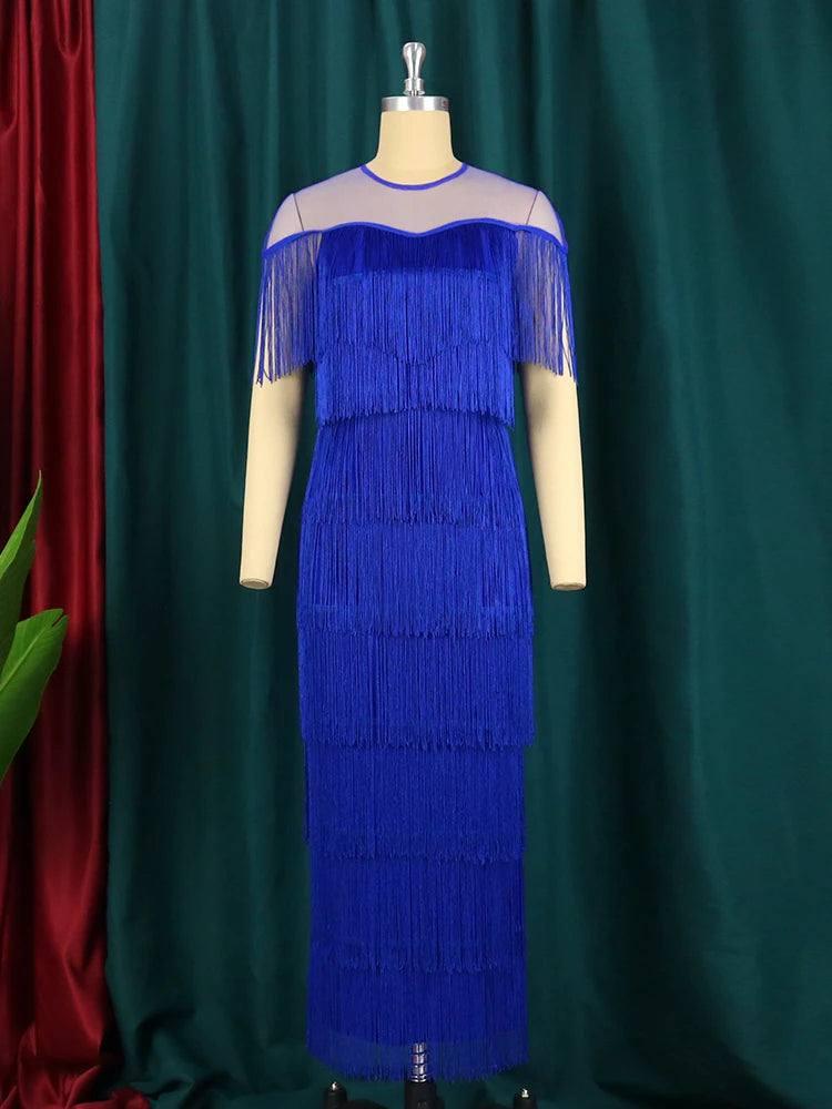 Stunning Royal Blue Plus-Size Tassel Dress-5