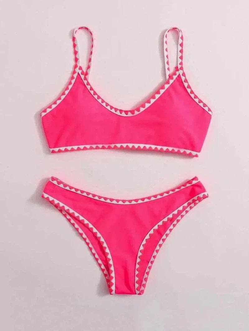 Stylish European & American Solid Color Bikini: Sexy-Pink-1