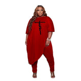 Plus Size Sets Fall Spring Clothes for Women 2 Piece Loose Top Pants Leggings Fashion Streetwear Stretch Wholesale Dropshipping-Red-9