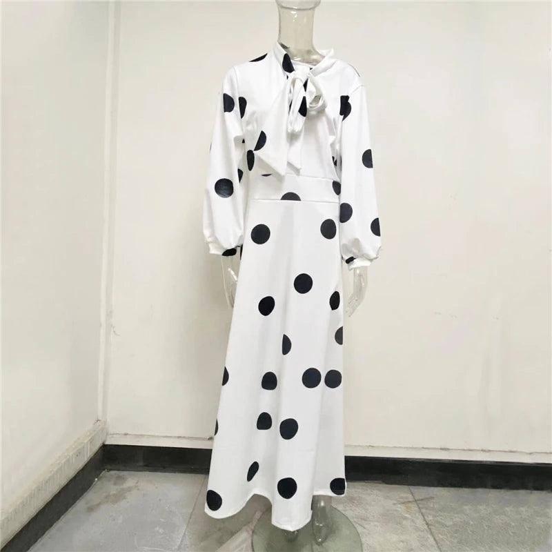 Plus Size Clothing Women Boho Long Maxi Dress 5XL Casual Dots Dresses Bow Elegant Ladies Big Shirt Dress Wholesale Dropshipping-6