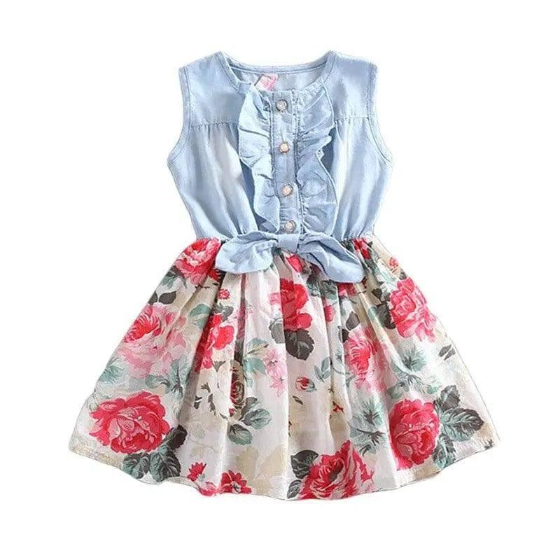 LOVEMI - Summer Children Sleeveless Girl Denim Floral Dresses