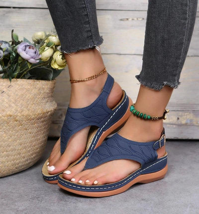 Summer Oxford Women Sandals Flats Slippers Pu Leather Flip-Blue-A1-2