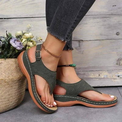 Summer Oxford Women Sandals Flats Slippers Pu Leather Flip-Green-A1-3