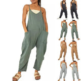 Summer Women's Loose Sleeveless Jumpsuits Spaghetti Strap Long Pant Romper Jumpsuit With Pockets Zipper-1