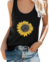 Women's Sunflower Tank Top Sleeveless Shirt-Black-5