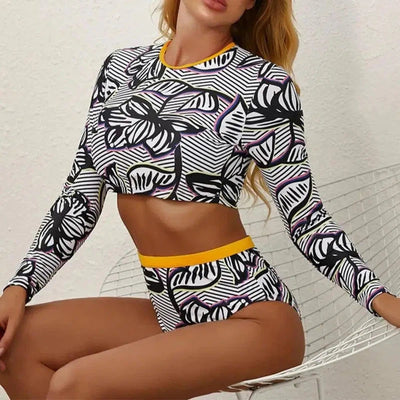 Surfing Swimsuit For Women Bikini Long Sleeve Swimwear-2