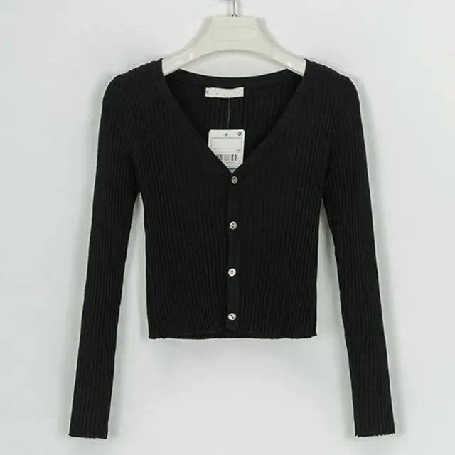 sweater cardigan women Slim sweaters-Black-6