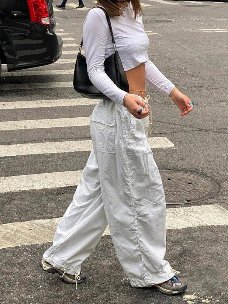 Sweetown Baggy White Sweatpants for Casual Comfort-white-cotton-7