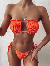 Swimsuit Multicolor Sexy Pleated Hollow Bikini Foreign Trade-Orange-11