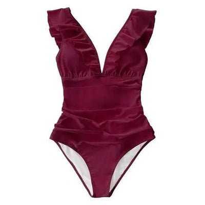 Swimwear Bikini Swimsuit Women Bathing Suit Bodysuit 38-WineRed-2