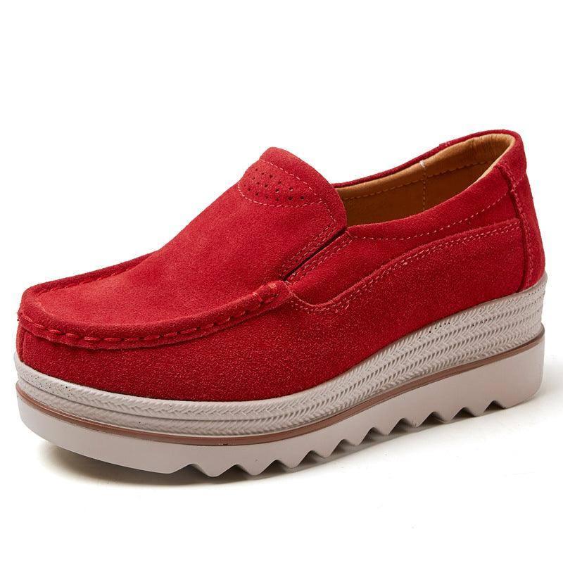 Thick-soled Flat Shoes Anti-slip Suede Height Increasing Shoes For Women-Red-15