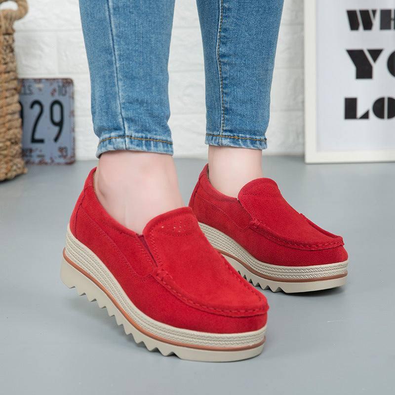 Thick-soled Flat Shoes Anti-slip Suede Height Increasing Shoes For Women-1