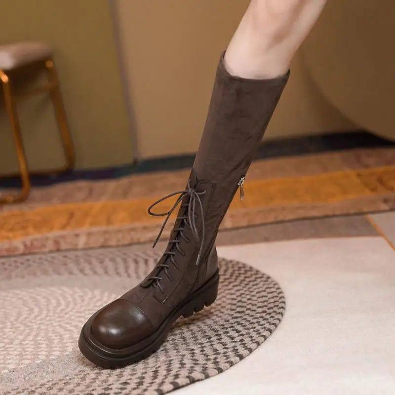 Thick-soled Thinner Lace-up Knight Boots Women Are Small But-4