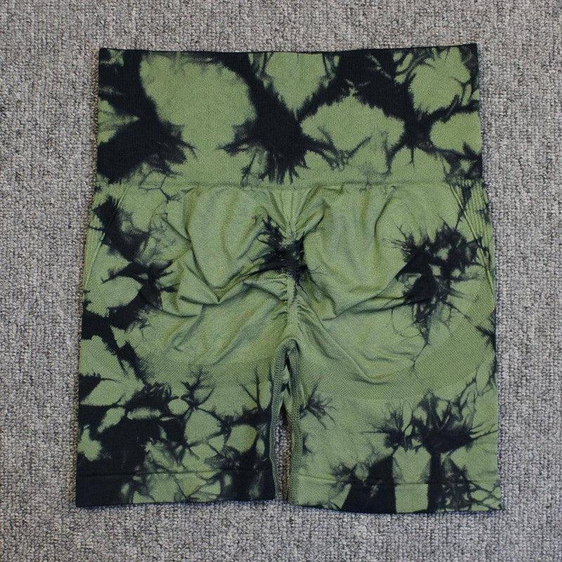 Tie-dye Printed Yoga Pants Summer Quick-drying Fitness Shorts High-waisted Hip-lifting Leggings Women Pants-Army Green-16