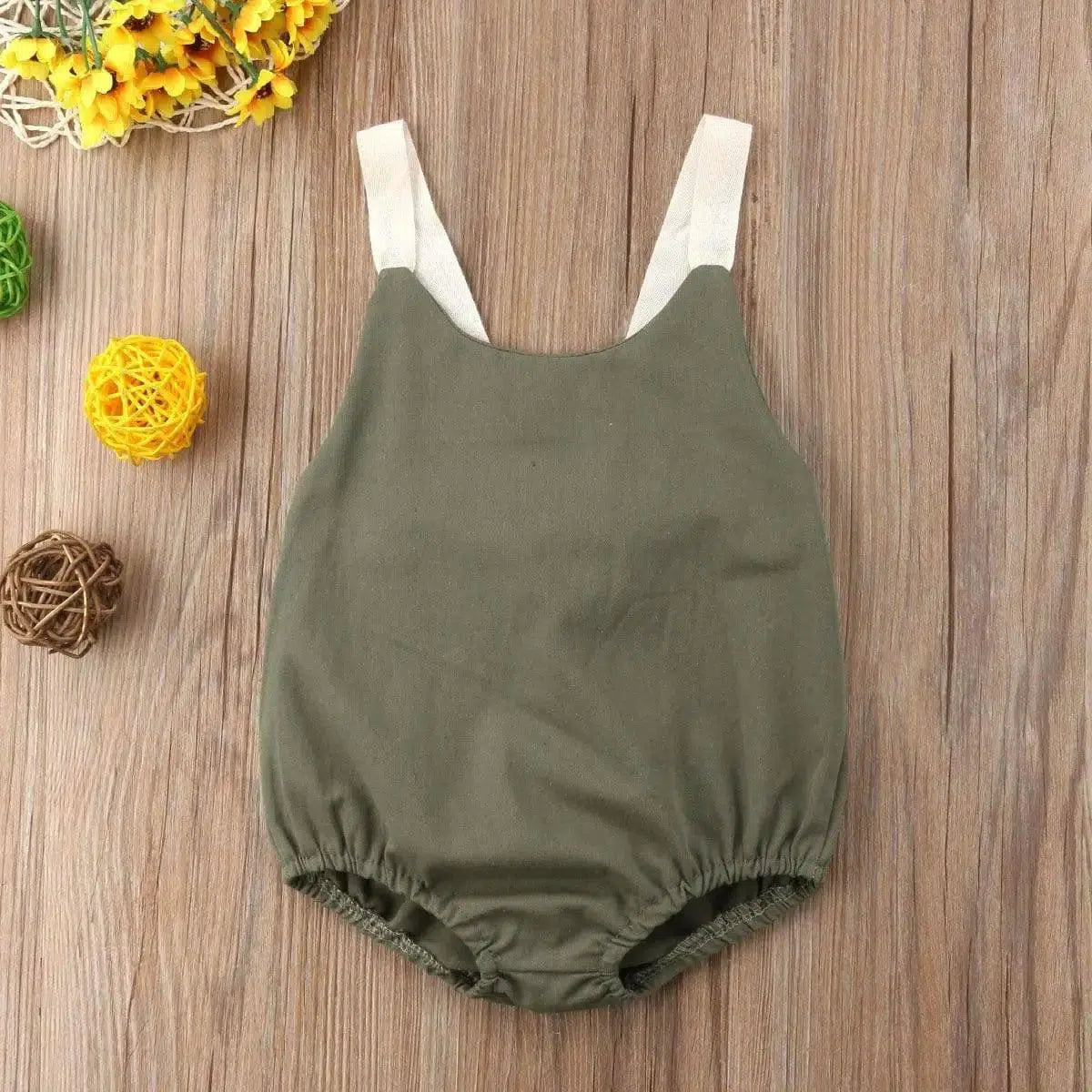 Toddler Baby Girl Summer Bowknot Romper Infant Backless-MilitaryGreen-2