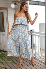 Trendy Floral Tube Top Dress for Summer-Light Blue-3