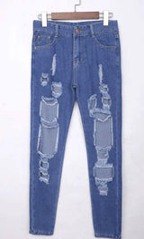 Trendy hole straight jeans-Darkblue-3