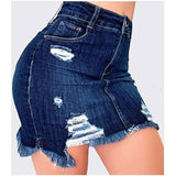 Plus Size Ripped Holes Bodycon Mini Denim Skirts 4XL 5XL Summer Ladies Tassel Short Pencil Skirts Wrap Jeans Skirt-5