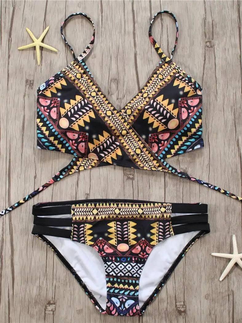 Bandage Aztec Biquini String Strappy Swim Wear Bathing Suit Swimsuit Beachwear Swimwear Women Brazilian Bikini-2