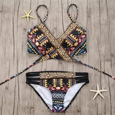 Bandage Aztec Biquini String Strappy Swim Wear Bathing Suit Swimsuit Beachwear Swimwear Women Brazilian Bikini-as picture-7