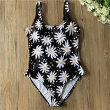 Triangle black sunflowers backless bikini-2