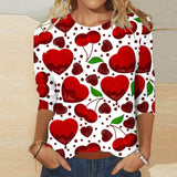 Valentine's Day Female With Hearts Printing Crew Neck T-shirt Top-RQ4127505-10