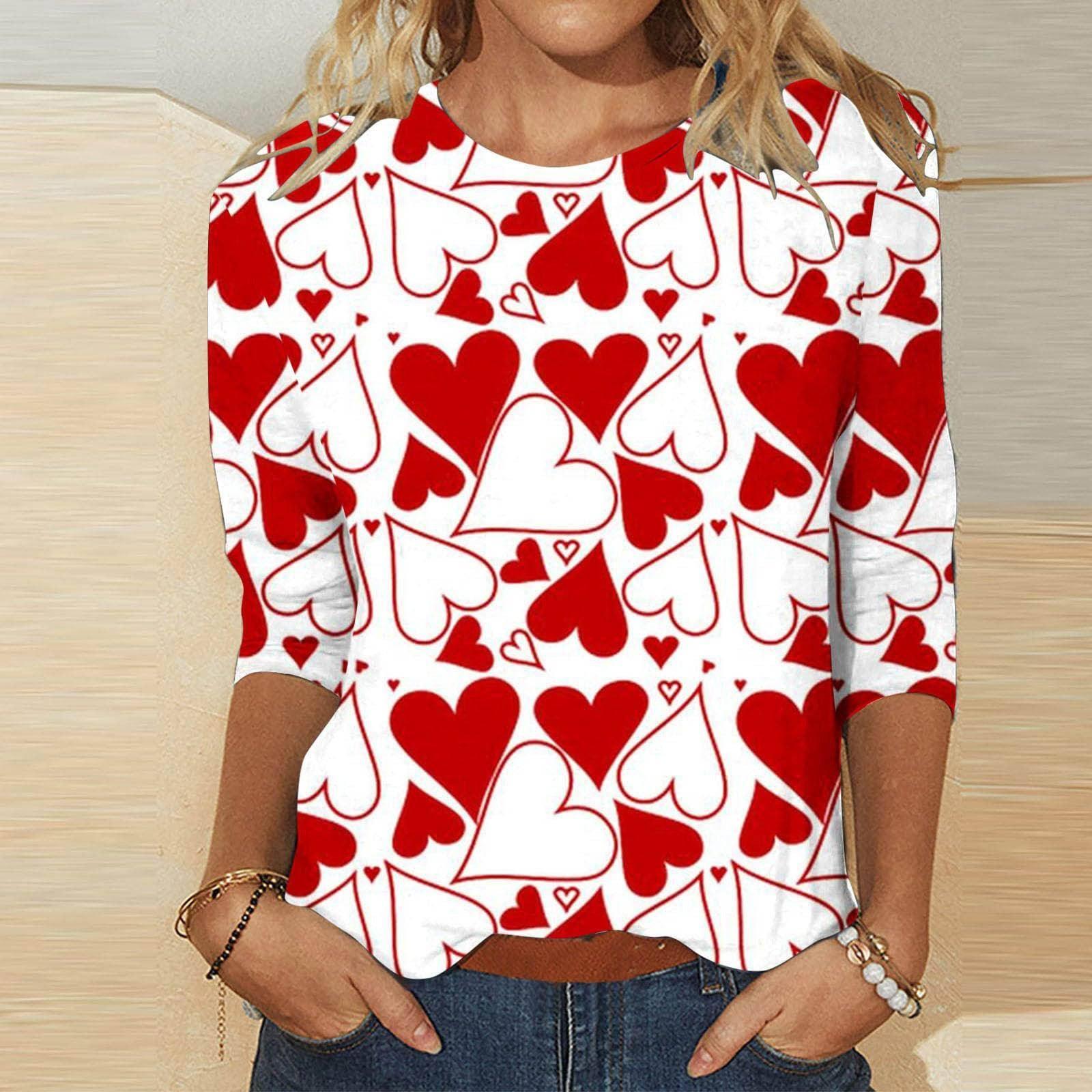 Valentine's Day Female With Hearts Printing Crew Neck-3