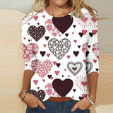 Valentine's Day Female With Hearts Printing Crew Neck T-shirt Top-RQ4127510-4