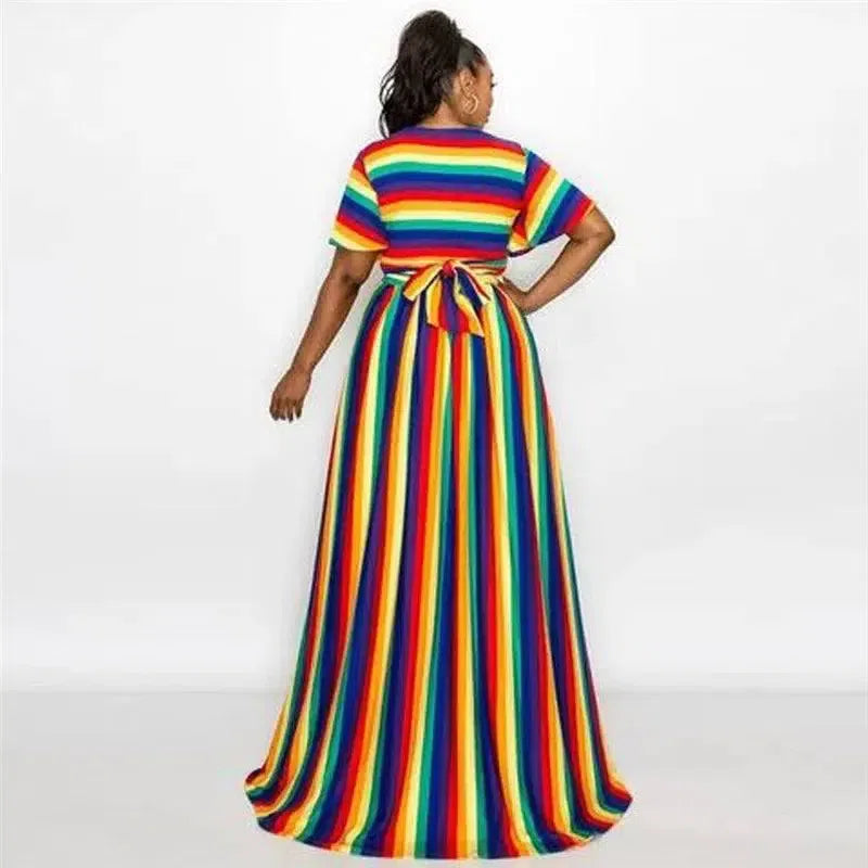 Wholesale Striped Print Elastic Waist Holiday Maxi-7