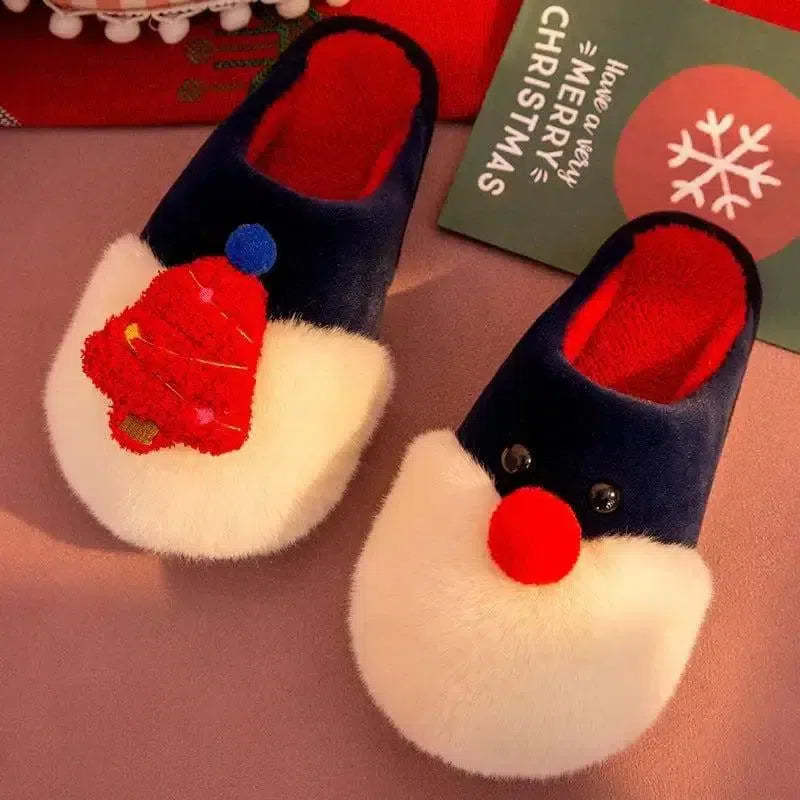 Winter Plush Slippers Christmas Cute Santa Claus And-Blue-5