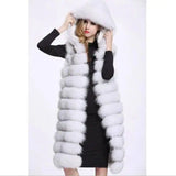 Women Long Faux Fox Fur Slim Vest-White-1