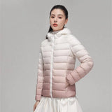 Women's Autumn And Winter Lightweight Down Jacket Hooded-Gradient Pink-7