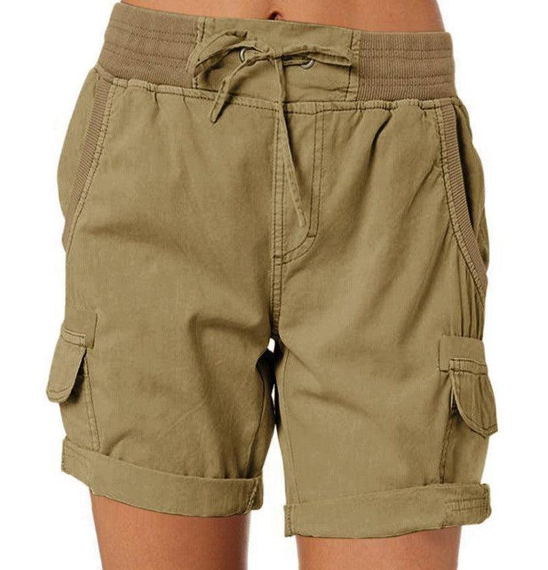 Women's Casual High Waist Cargo Shorts Navy Blue / 3XL-Dark Khaki-9